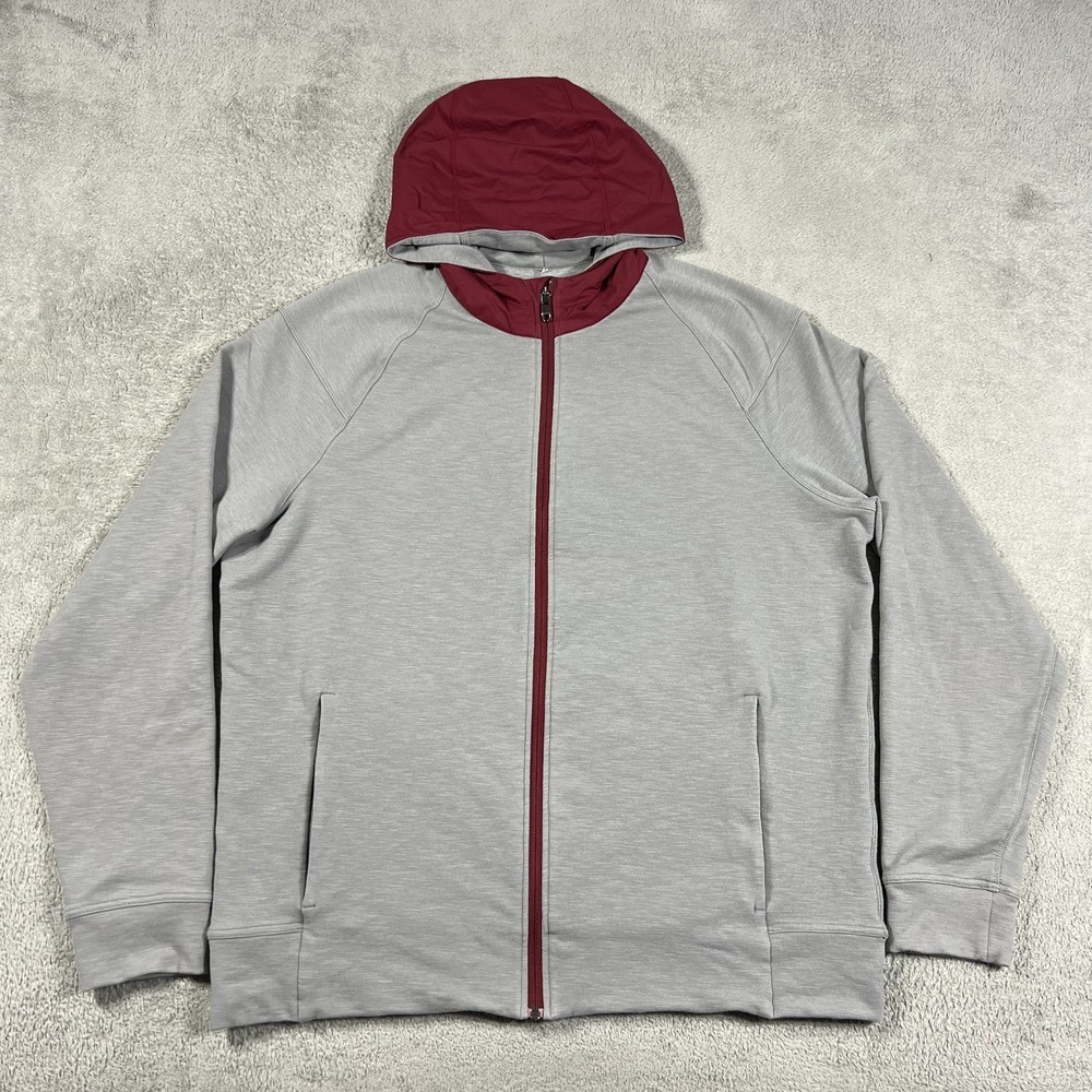 Lululemon City Sweat Full Zip Hoodie Mens 2XL Sweatshirt Gray Red Stretch
